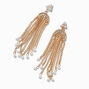 Pearl &amp; Gold-tone Chain Fringe 3&quot; Drop Earrings,