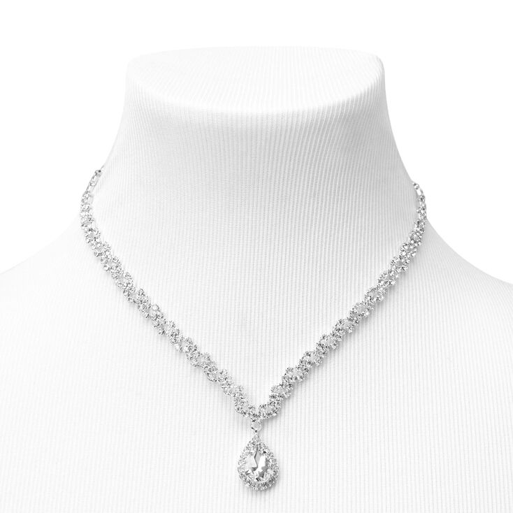 Silver Crystal Teardrop V-Neck Jewelry Set - 2 Pack,