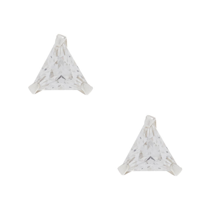 Sterling Silver Cubic Zirconia 5MM Triangle Stud Earrings,