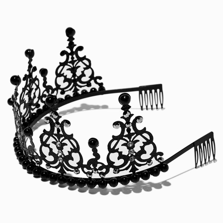 Black Filigree &amp; Crystal Tiara Headband,
