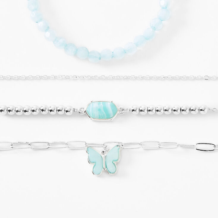 Silver &amp; Blue Butterfly Charm Bracelet Set - 4 Pack,