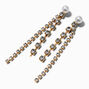 Gold-tone Pearl &amp; Rhinestone Cup Chain 2&quot; Drop Earrings,