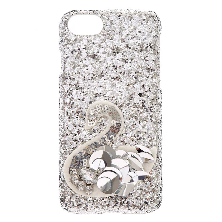 Silver Sequin Swan Phone Case,