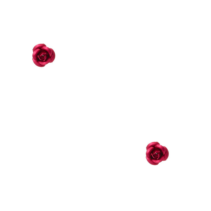 Sterling Silver Carved Rose Stud Earrings - Pink,