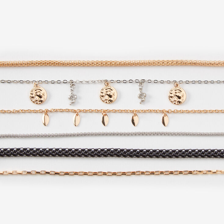 Gold, Black, &amp; Silver Mixed Bracelets - 6 Pack,