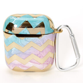 Gold Chevron Rainbow Marble Silicone Earbud Case Cover - Compatible With Apple AirPods&reg;,