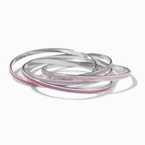 Silver-tone 5-in-1 Pink Glitter Bangle Bracelet,