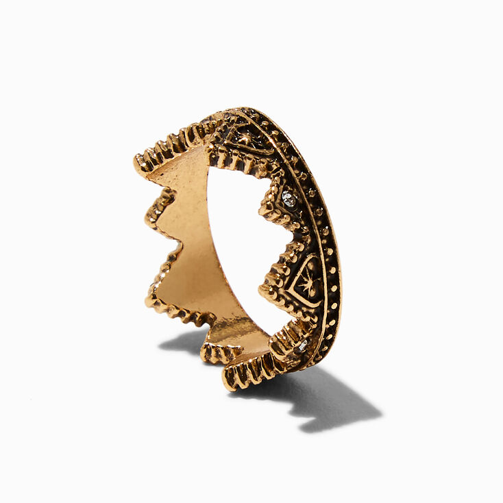 Antiqued Gold-tone Crown Ring,