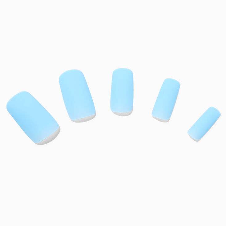 Matte Blue Long Square Vegan Faux Nail Set - 24 Pack,