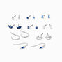 Silver-tone Blue Crystal Mixed Earring Set - 9 Pack,