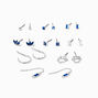 Silver-tone Blue Crystal Mixed Earring Set - 9 Pack,