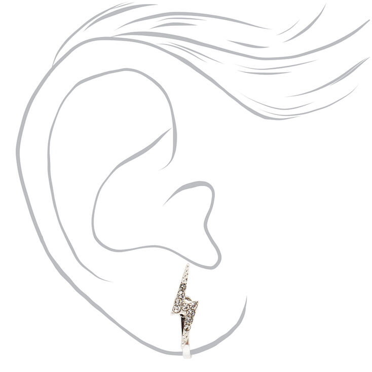 Silver Crystal Lightning Bolt Clip On Stud Earrings,