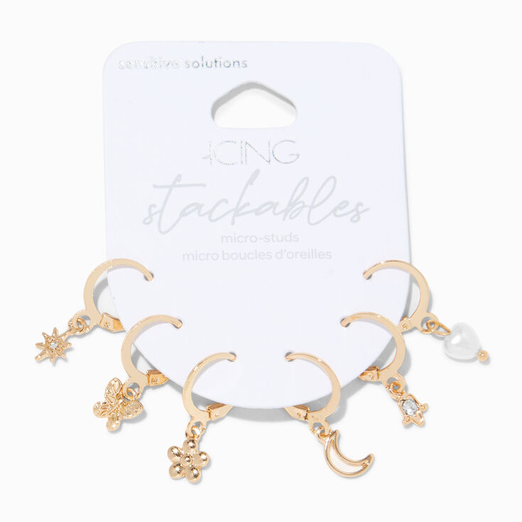 Gold Single 20MM Dangling Huggie Hoop Earrings - 6 Pack,