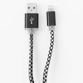 Checkered USB 10FT Charging Cord - Black,