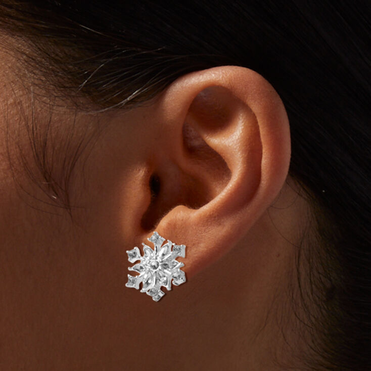 Gemstone Snowflake Silver-tone Stud Earrings,