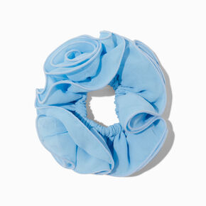Blue Sheer Rose Design Medium Hair Scrunchie,