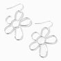 Silver Daisy Outline 1&quot; Drop Earrings,