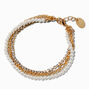 Gold-tone Mixed Chain Pearl Multi-Strand Bracelet,