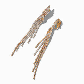 Crystal Chain Fringe Gold-tone 3.5&quot; Clip On Drop Earrings,