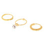 Gold 22G Stone Coil Cartilage Hoop Earrings - 3 Pack,