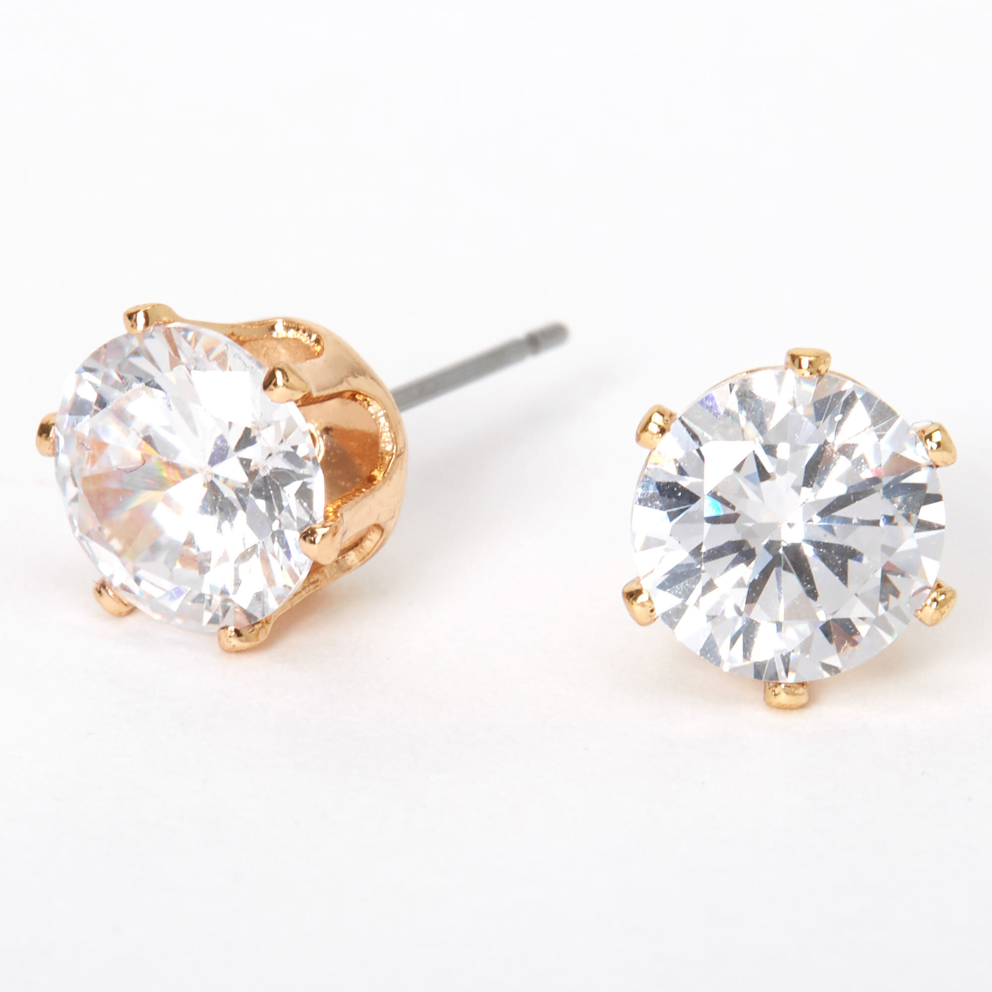Gold Cubic Zirconia Round Stud Earrings 8MM Icing US