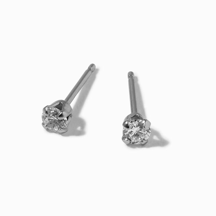 Icing Select Sterling Silver Platinum 3MM Round Cubic Zirconia Stud Earrings,