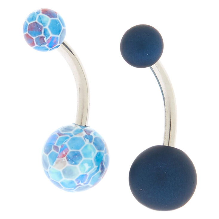 Silver 14G Mixed Matte Belly Rings - Navy, 2 Pack,