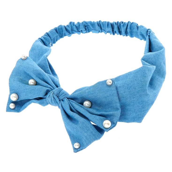 Denim Bow Pearl Headwrap,
