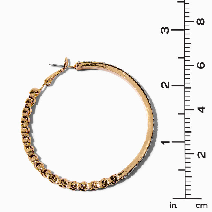 Gold-tone Crystal Cuban Chain 70MM Hoop Earrings,