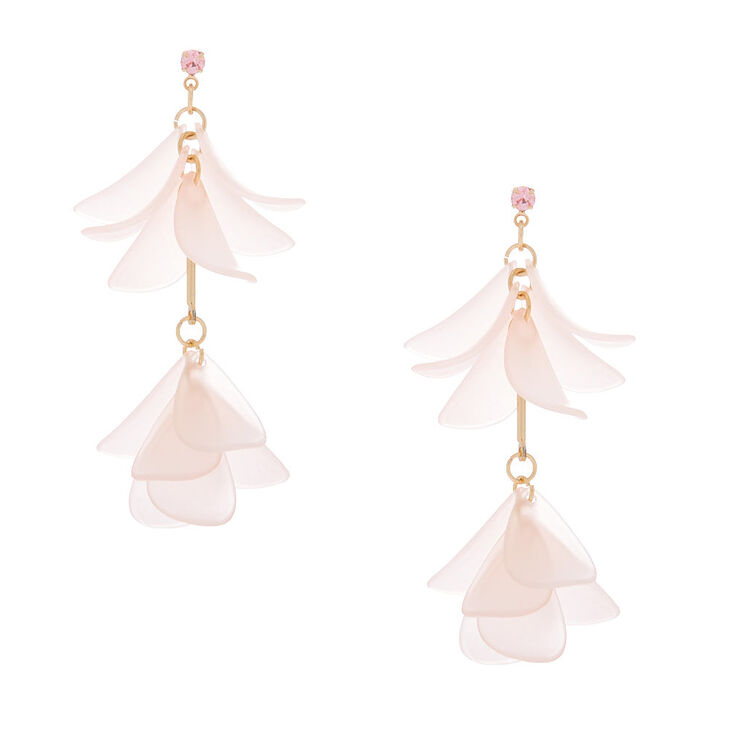 Gold 2" Flower Petal Drop Earrings - Pink,