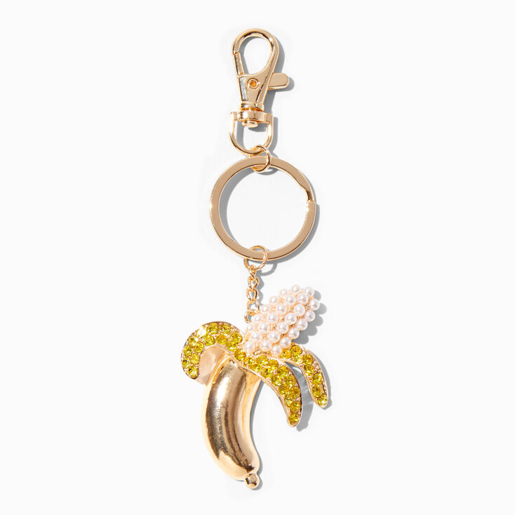 Rhinestone &amp; Pearl Banana Keychain,