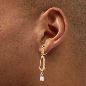 Gold-tone Pin 2&quot; Clip-On Drop Earrings,