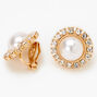 Gold Embellished Halo Pearl Clip On Stud Earrings,