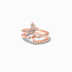 Rose Gold Crystal Butterfly Midi Ring,