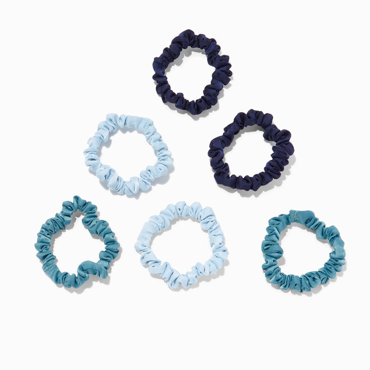 Shades of Blue Skinny Silky Hair Scrunchies - 6 Pack,