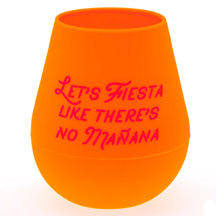Orange "Lets Fiesta" Silicone Wine Glass,