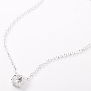 Silver Cubic Zirconia 6MM Single Rhinestone Pendant Necklace,