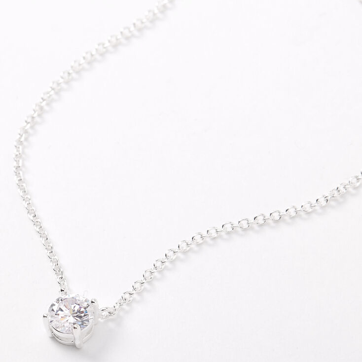 Silver Cubic Zirconia 6MM Single Rhinestone Pendant Necklace,