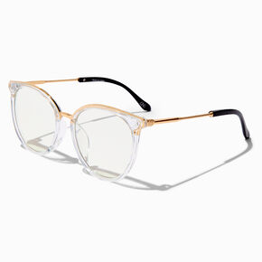 Solar Blue Light Reducing Gold Browline Round Clear Lens Frames,