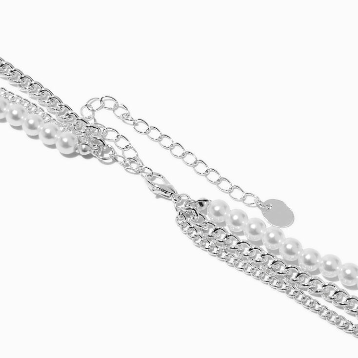 Silver-tone Pearl Spike Chain Multi-Strand Necklace,