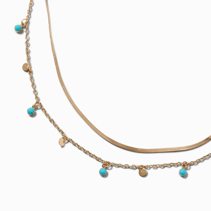 Long Gold-tone Coin &amp; Turquoise Confetti Multi-Strand Necklace,