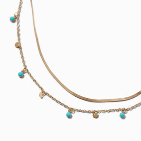 Long Gold-tone Coin &amp; Turquoise Confetti Multi-Strand Necklace,