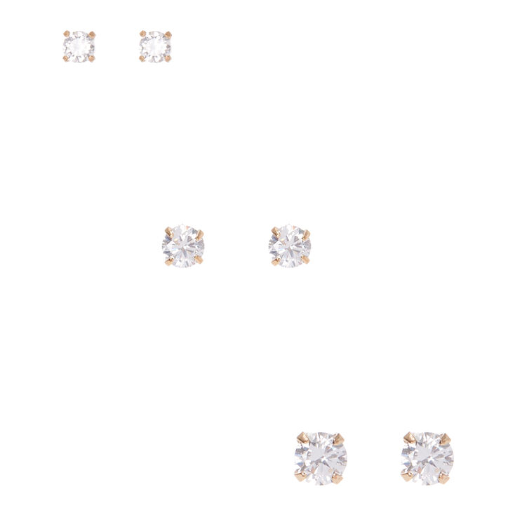 Gold Framed Graduated Cubic Zirconia Stud Earrings,
