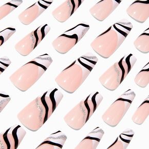 Swirl Glitter Tip Squareletto Vegan Faux Nail Set - 24 Pack,