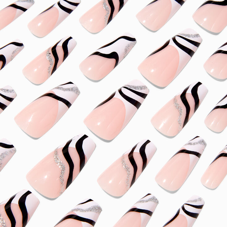 Swirl Glitter Tip Squareletto Vegan Faux Nail Set - 24 Pack,