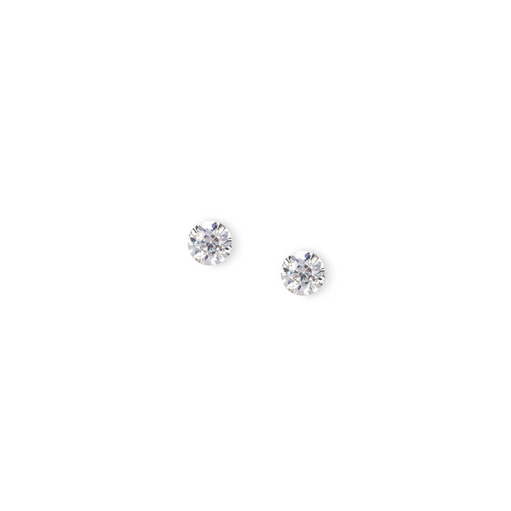 Sterling Silver Cubic Zirconia Round Martini Stud Earrings - 4MM,