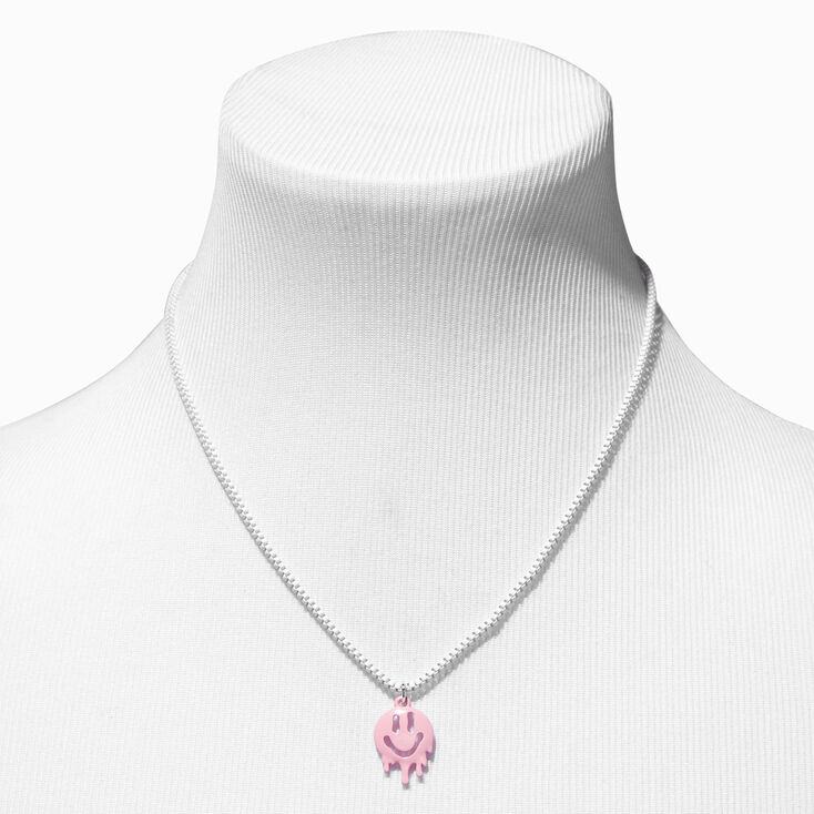 Pink Melted Drip Happy Face Pendant Necklace,