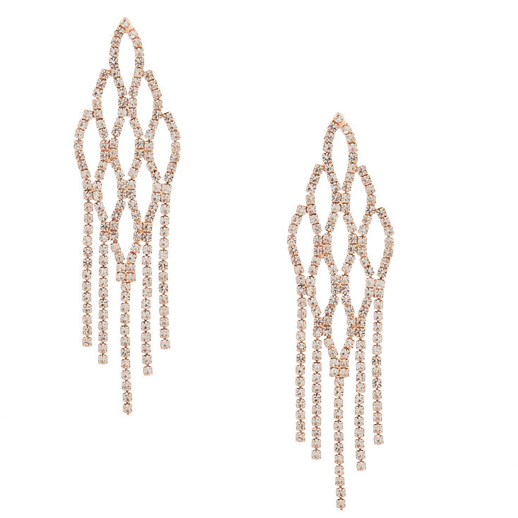 3.5" Rose Gold Fish Scale Rhinestone Drop Earrings,