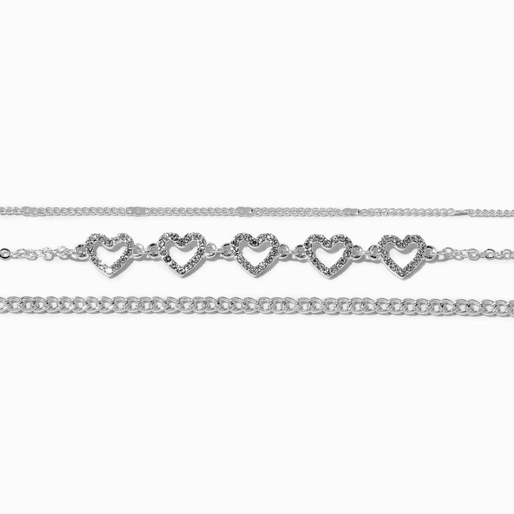 Silver-tone Crystal Heart Bracelet Set - 3 Pack,