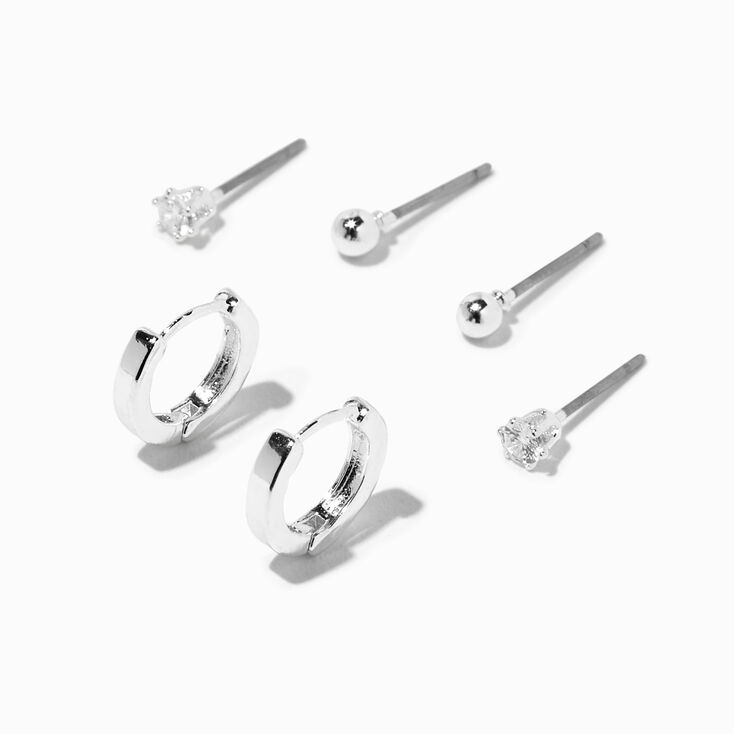 Silver Cubic Zirconia Stud & Hoop Diamante Earring Pack